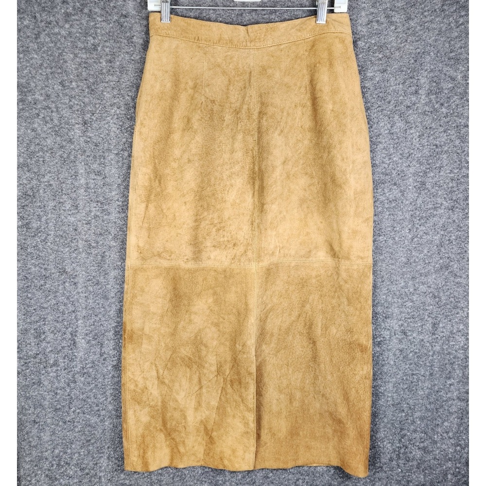 The‎ Eagles Eye Suede Skirt Women Size 10 Tan Camel Vintage Leather Midi Pleated
